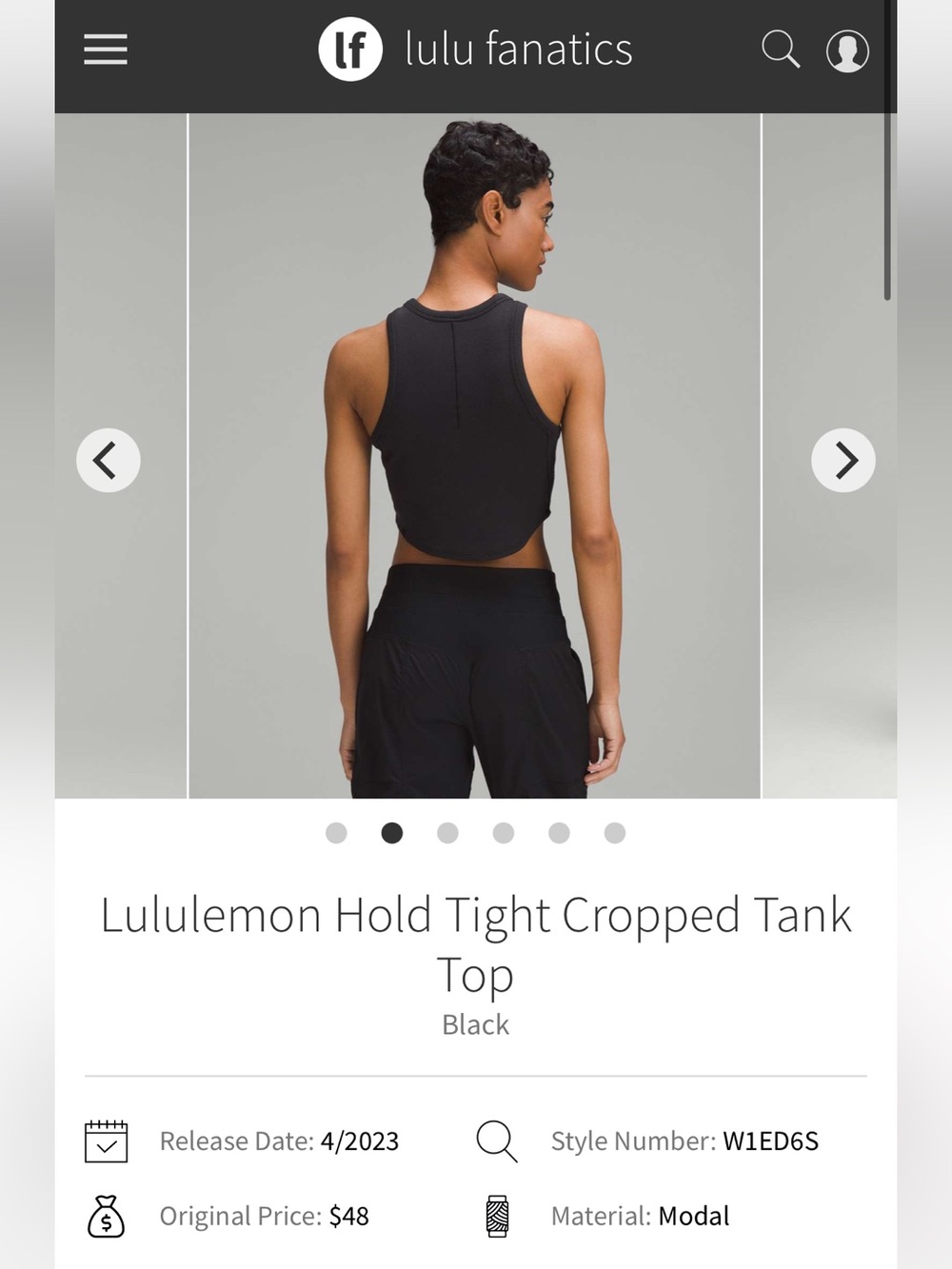 Lululemon Hold Tight Cropped Tank Top Black - Picture 4 of 9